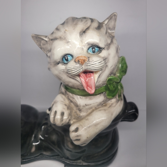 Rare Vintage Norleans Large Ceramic Kitten In Boot, Made In Italy - Picture 2 of 10